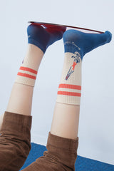 Diving mid-calf sock in navy & off-white