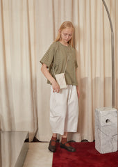 Striped smock top in olive & wasabi