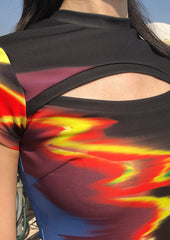 Flame and flash cut out short sleeve slim-fit long dress