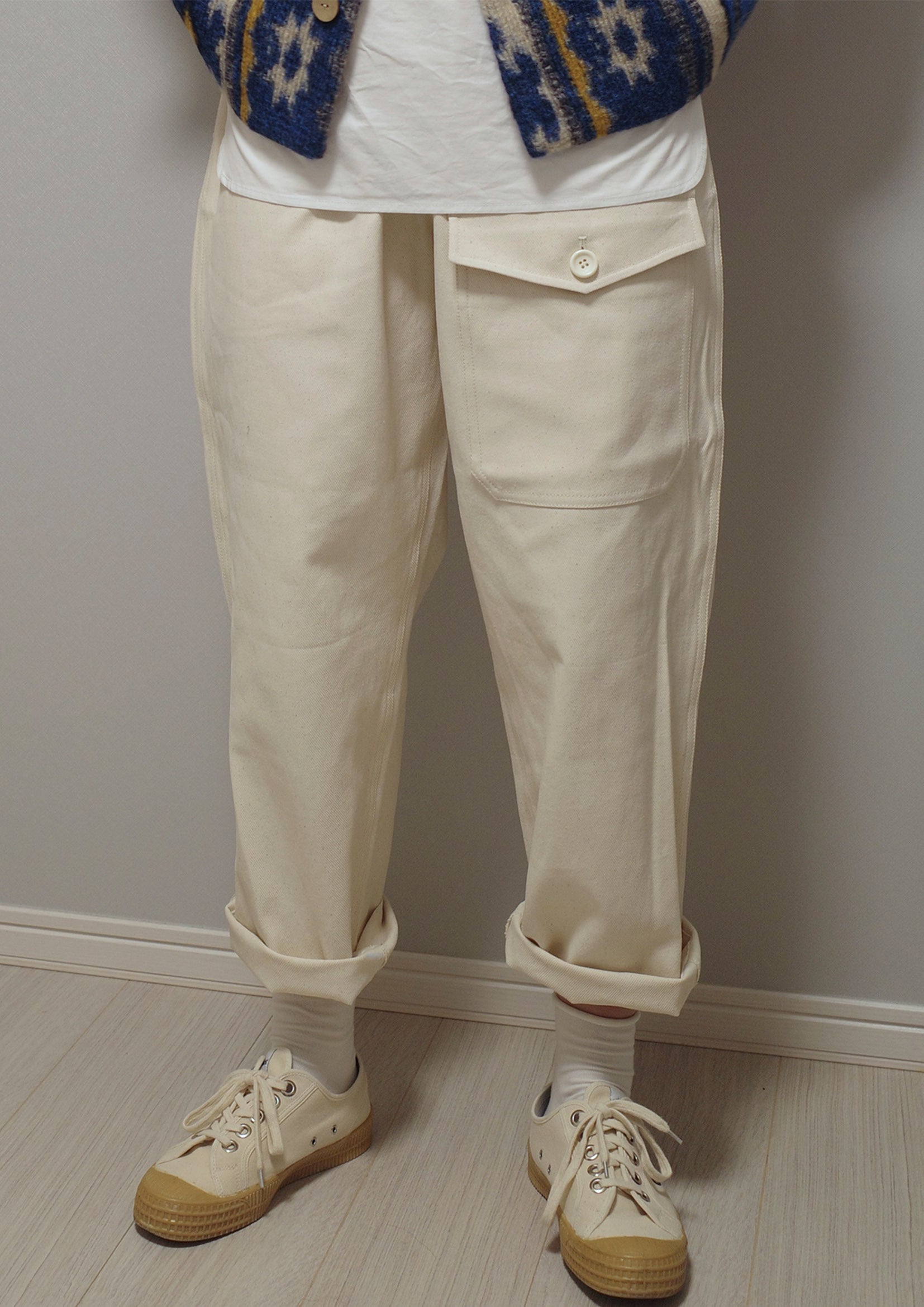 Baggy pocket high waist straight pants in original white