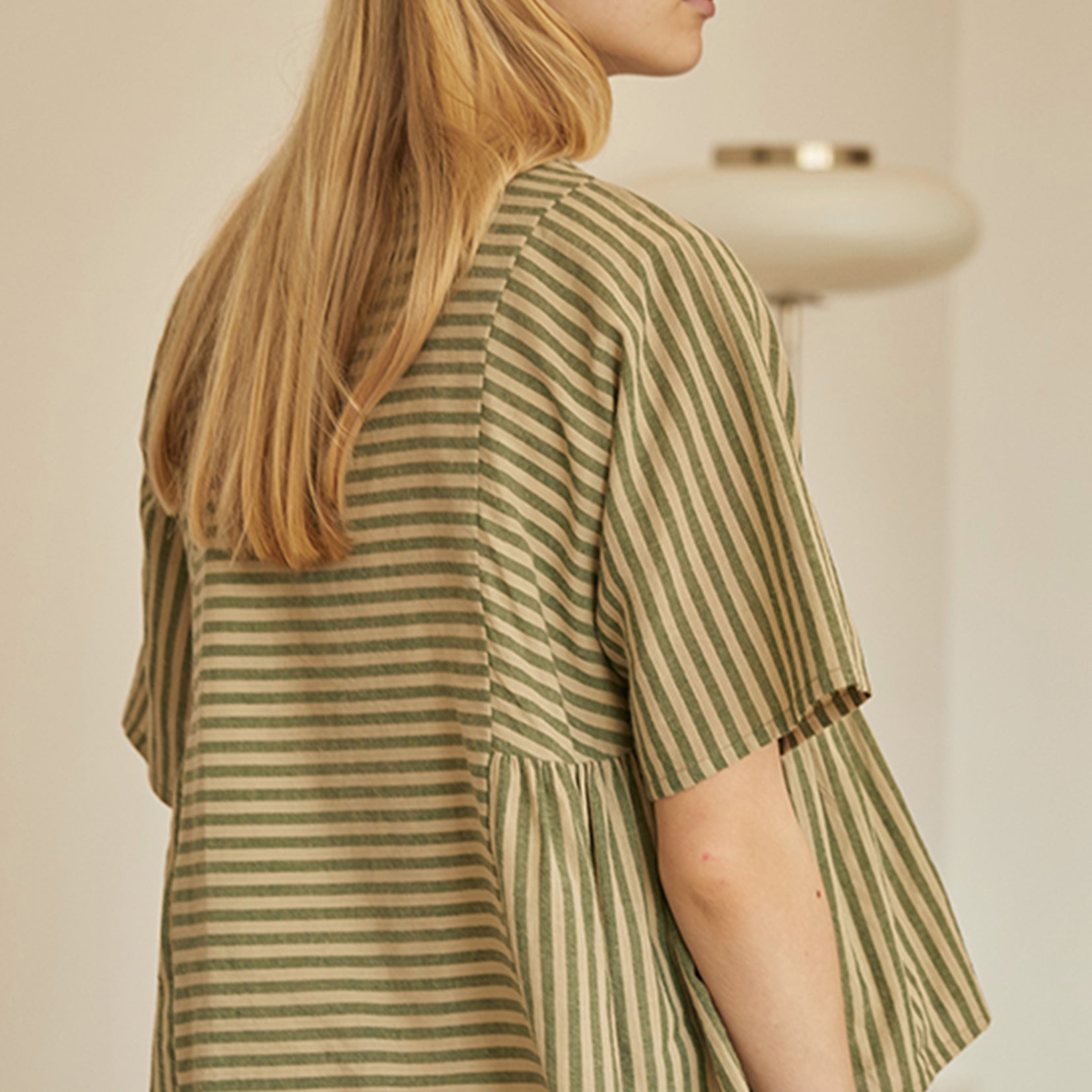 Striped smock top in olive & wasabi