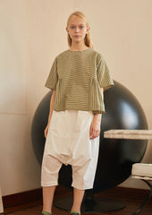 Striped smock top in olive & wasabi