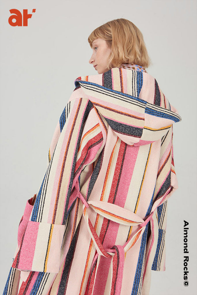 Striped hooded robe in multicolour