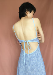 Floral textured halter dress in light blue