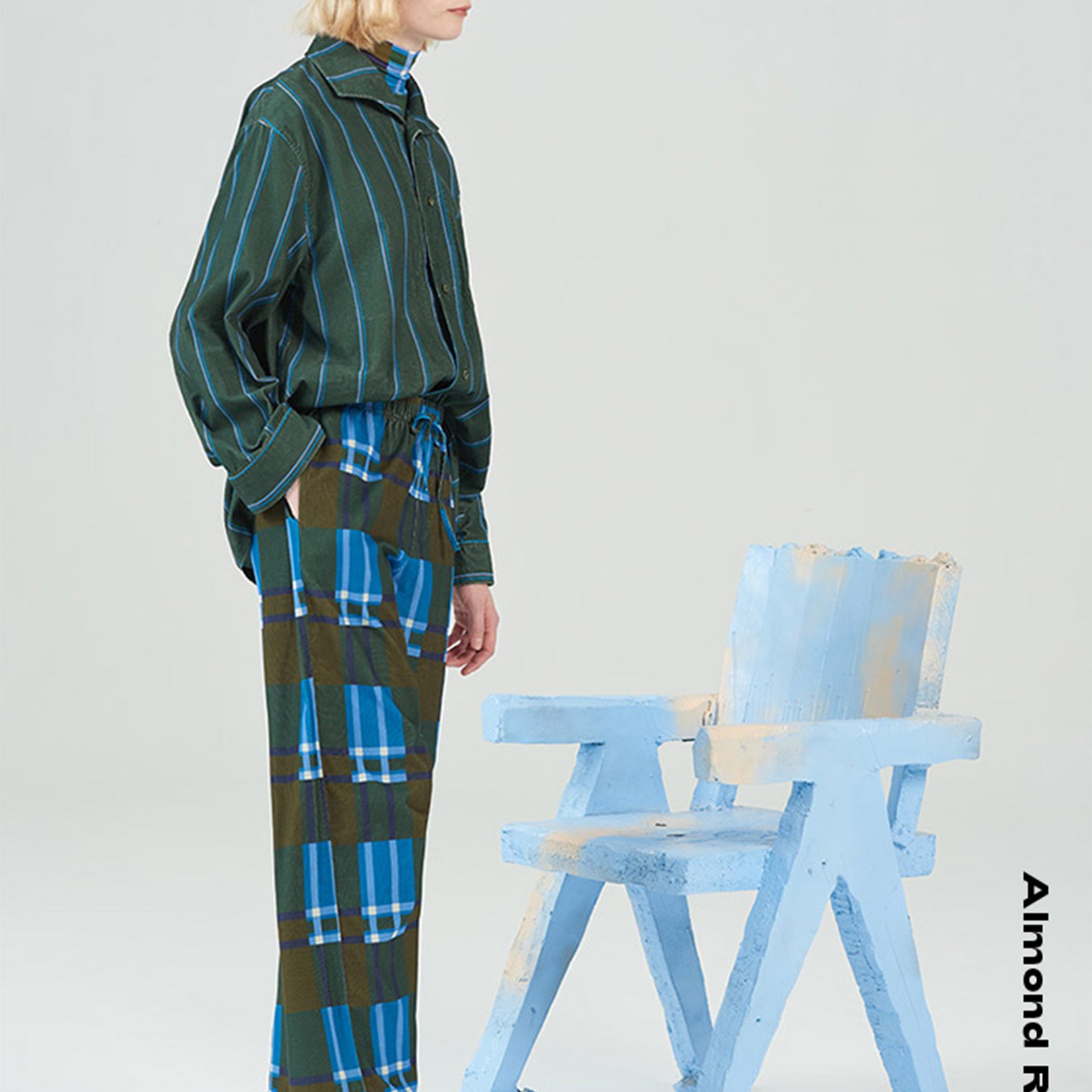 Separate print pyjama suit in kale & azure