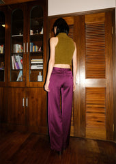 Basic high waist straight pants in grape