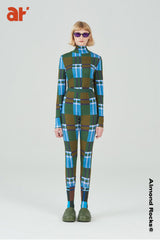 Tartan underwear suit in kale & azure