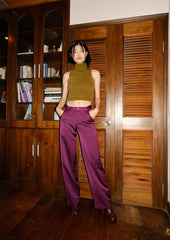 Basic high waist straight pants in grape