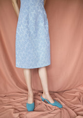 Floral textured halter dress in light blue