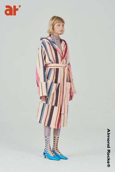 Striped hooded robe in multicolour