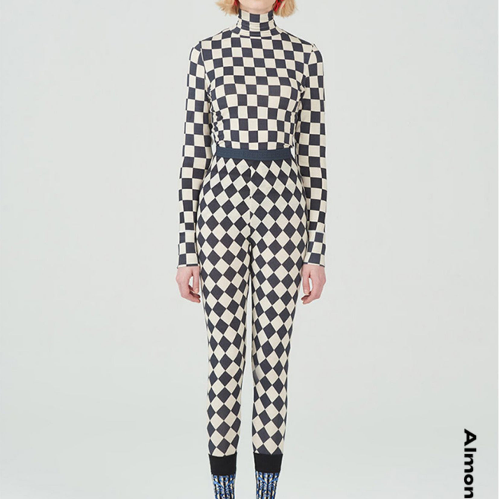Checkerboard print underwear suit in black & white