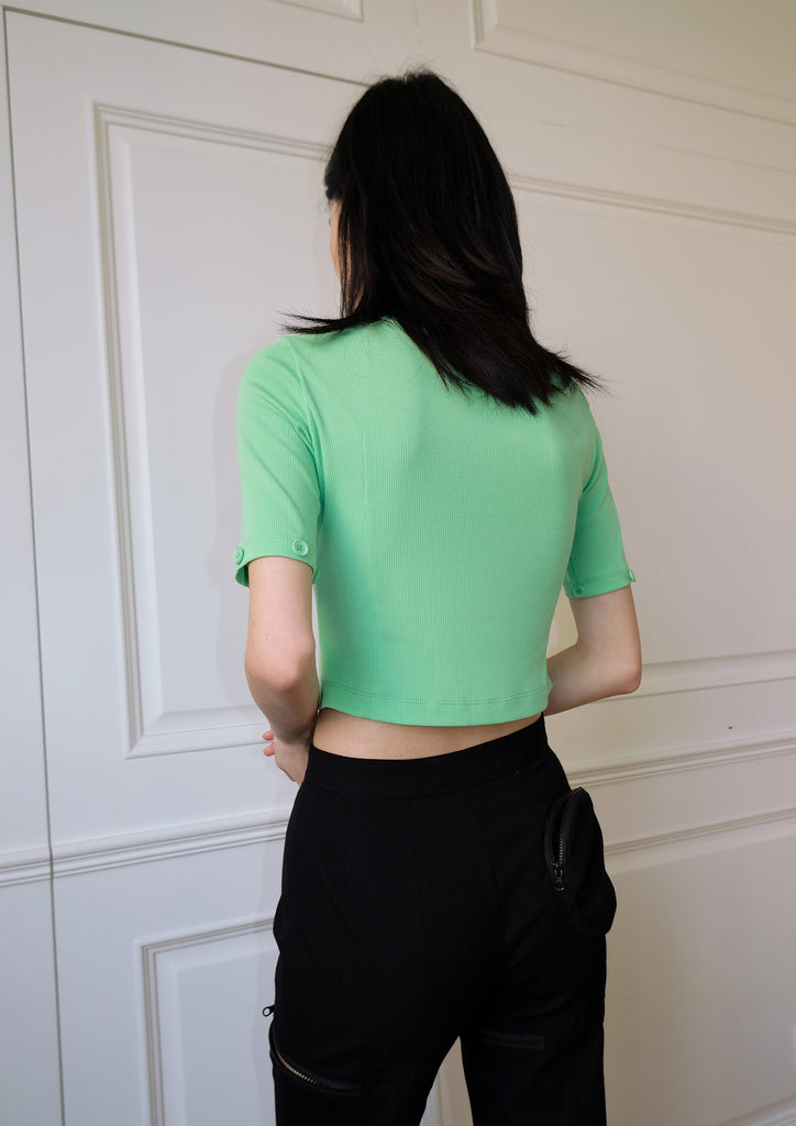 Detachable sleeve slim-fit crop cardigan in mint