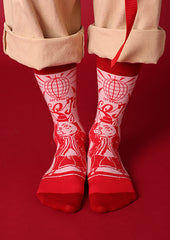 Disco Pig mid-calf socks in red