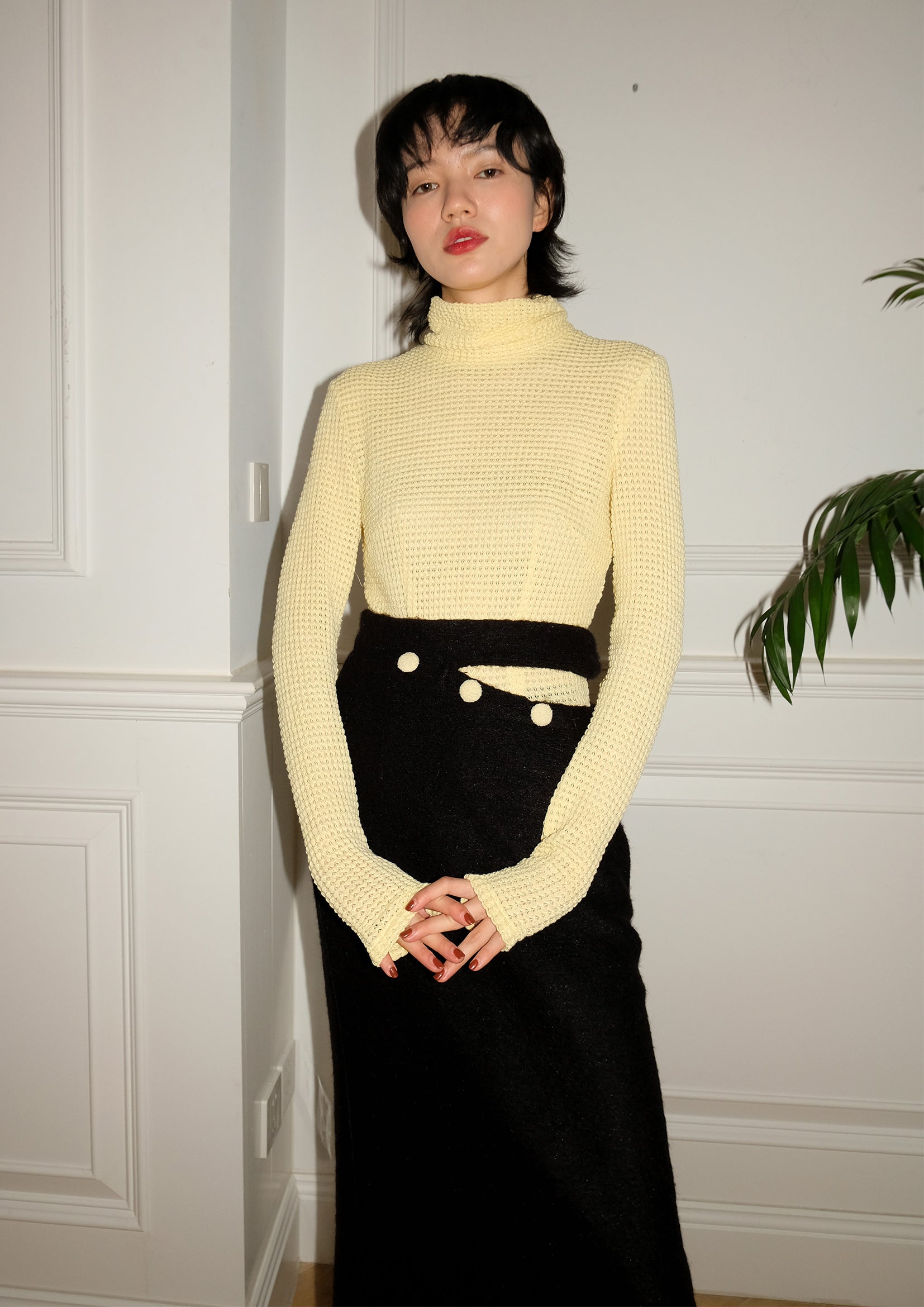 Turtleneck knitted jumper in yellow