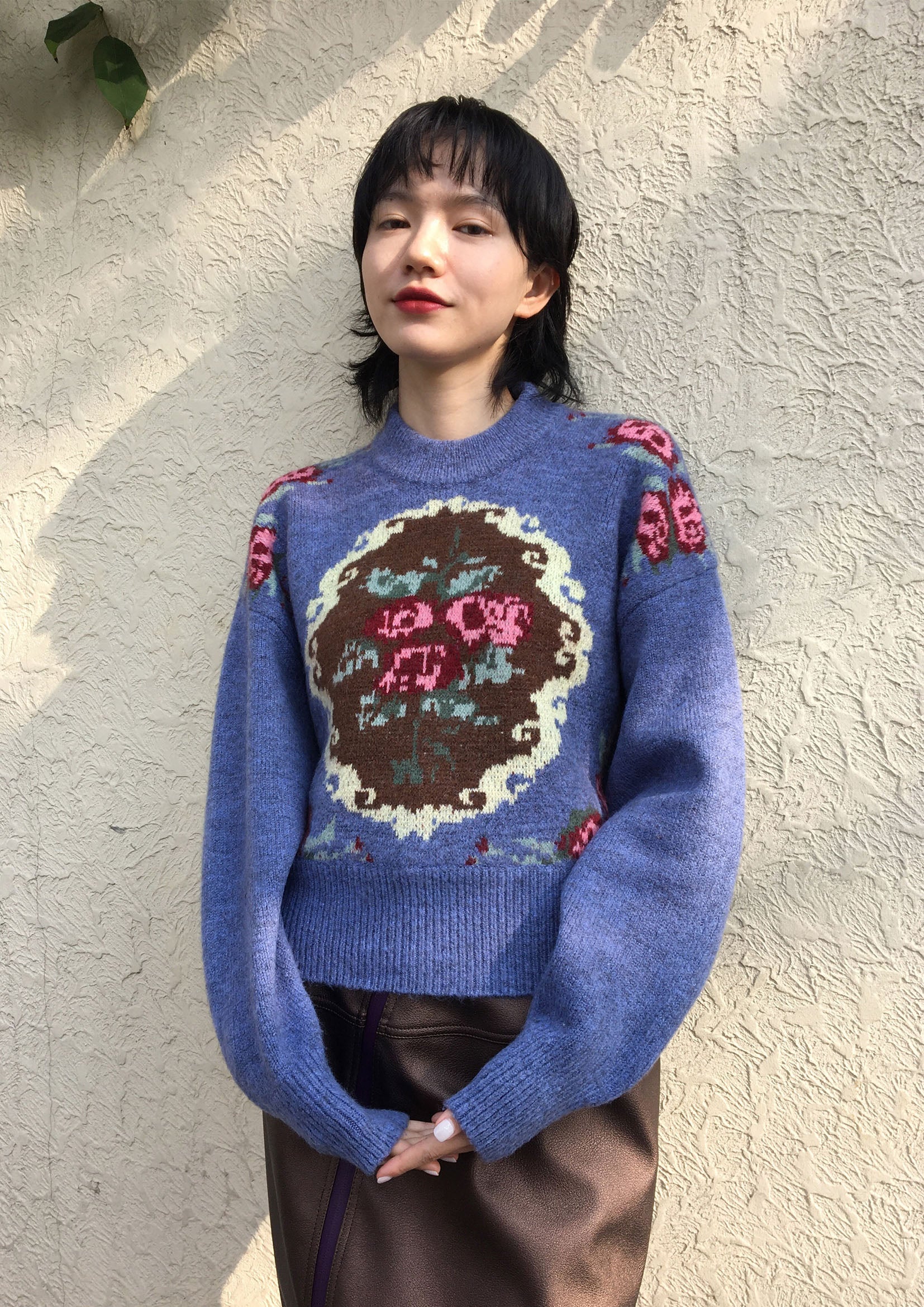 Romantic rose wool blend knitted jumper