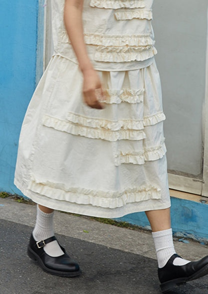 3D laced cotton skirt in cream white